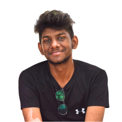 A man in a black shirt with a happy expression